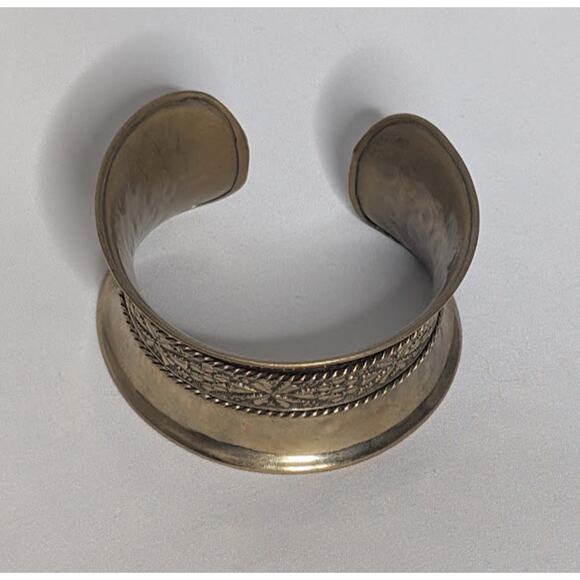 Vintage Brass Cuff Bracelet with Woven Design Vintage, Boho, Statement, Handmade - Picture 6 of 6